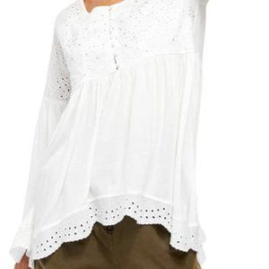 Free People Ivory Dreams Boho Eyelet Tunic Top Sequin Bell Sleeves